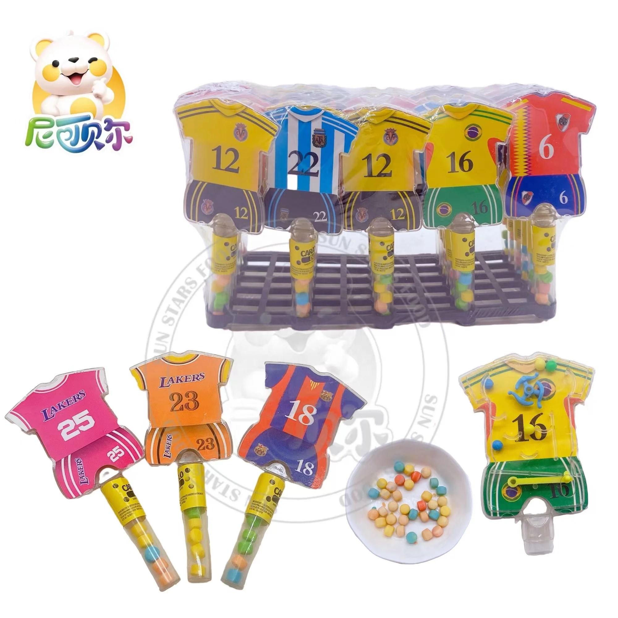 China wholesaler football field jersey shape mini pinball toy with fruity pressed candy