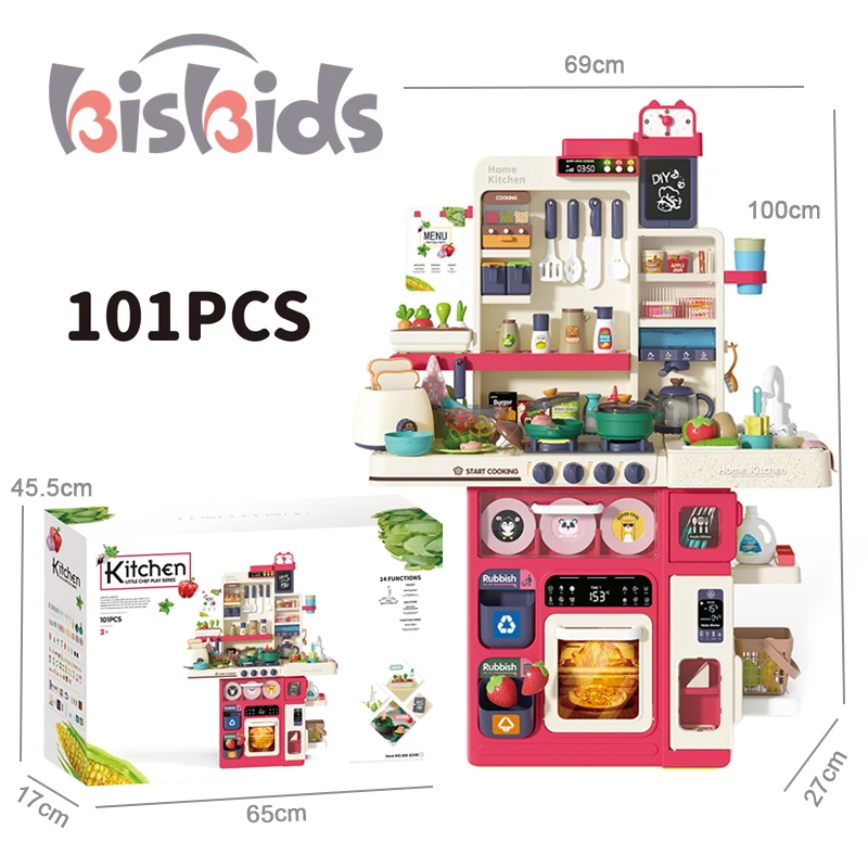 101pcs Kid simulation luxury cooking table play toy multi-function electric sounds stove kitchen set toys
