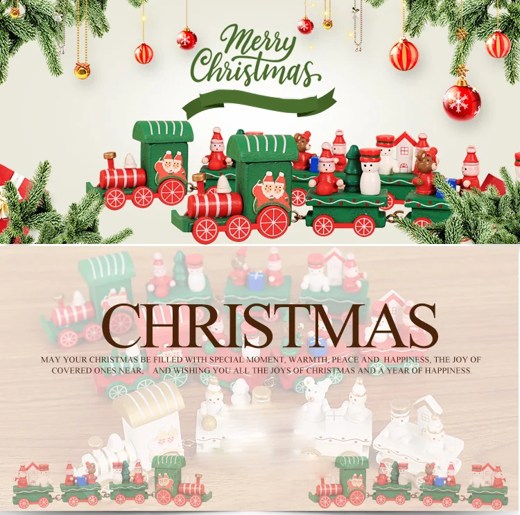 ute Wooden Mini Train Ornaments Kids Toys Gifts for Christmas Party Kindergarten Decoration Train Toy Set