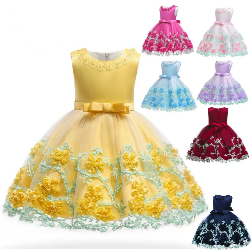 Rarewe Wholesale latest fashion baby girl party kids dresses for children fancy flower petal evening little clothes