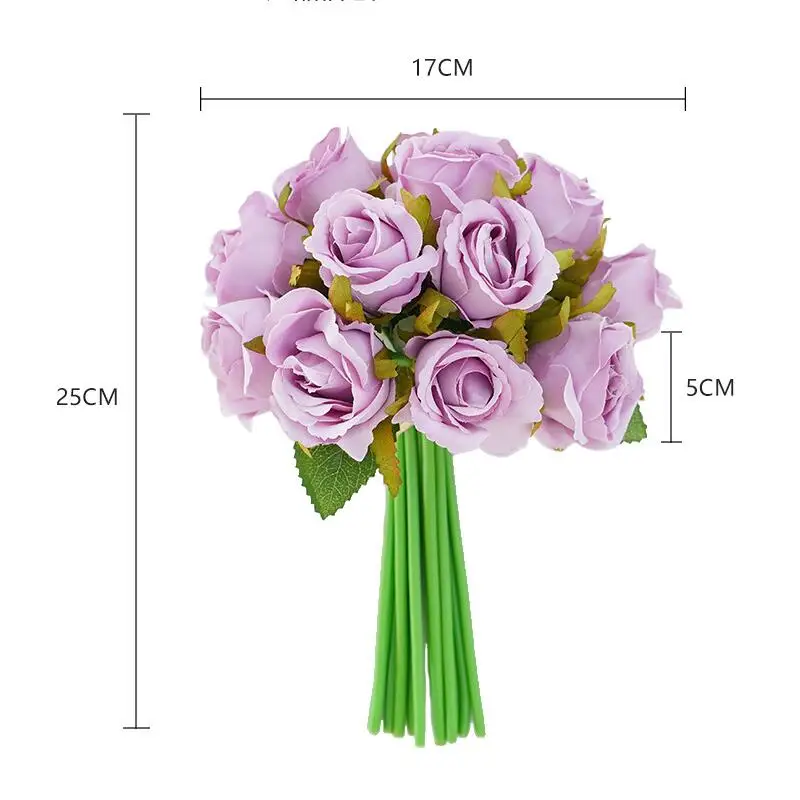 Wholesale Artificial Plants Flowers In Bulk Decorative Fake Flowers Green Plants Faux 12 Heads Silk Flower Bouquet For Wedding