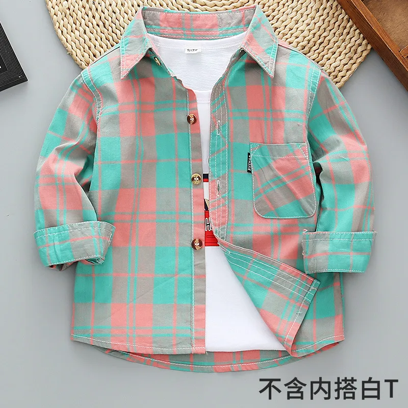 Детская клетчатая рубашка на весну и осень, детская клетчатая хлопковая рубашка с длинным рукавом, куртка