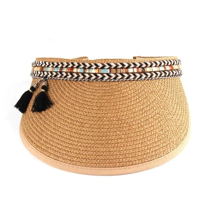Luxury Vintage National Ethnic Women Men UV Beach Golf Cap Open Empty Top Summer Straw Sun Visors Hat
