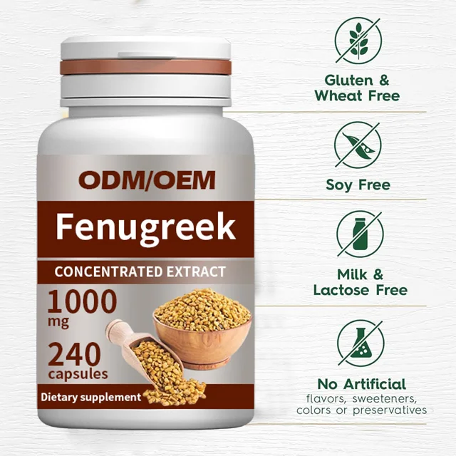GMP OEM Bulk Supply Support Assistant Hypoglycemia and Weight Management Herbal Supplement 500MG Fenugreek Capsules  For Women