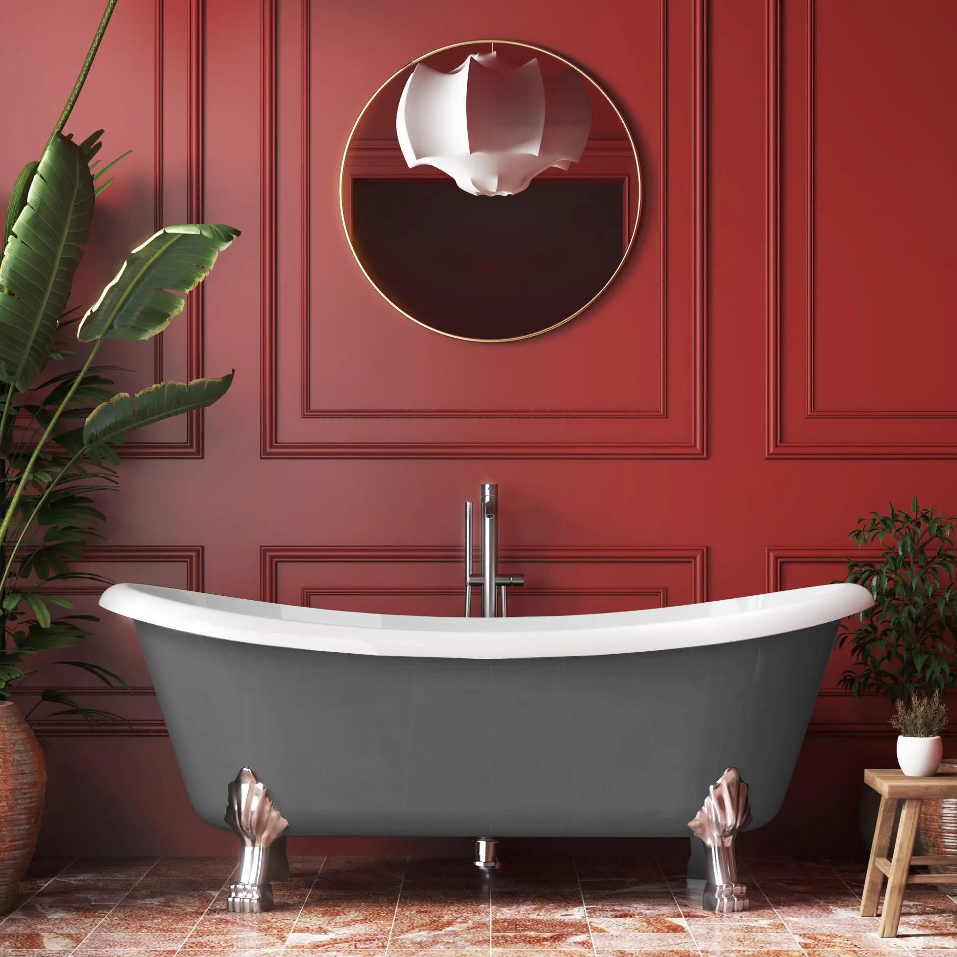 Cast iron double slipper tub 1400 1500 1600 1650 1750 1800mm ended pedestal bathtub acrylic clawfoot freestanding soaking  bath