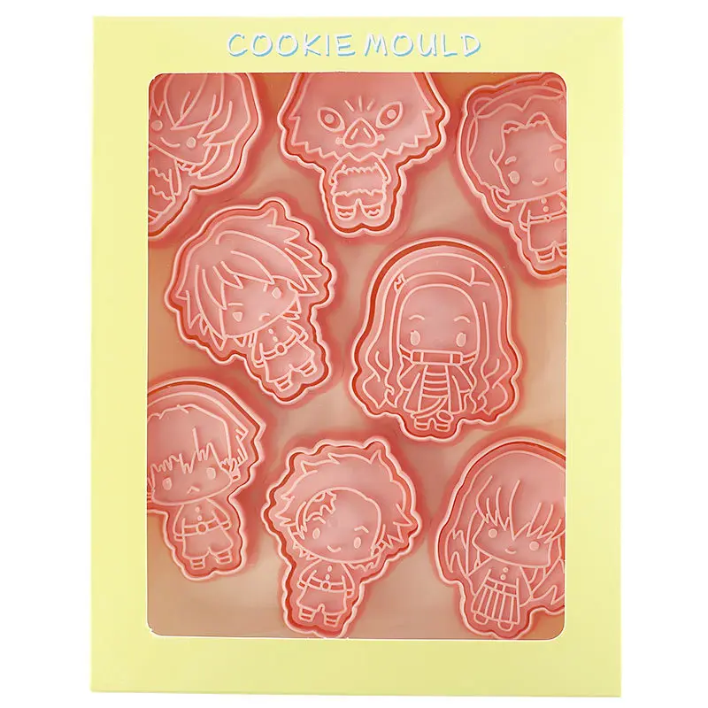 Saffron 8pcs/box cookie cutter custom anime cookies plastic cartoon set of cutter and embosser molds