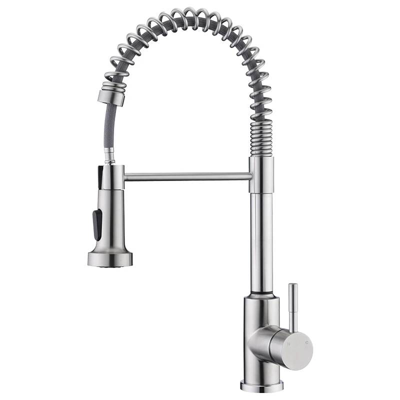 Kitchen Faucet with Pull Down Sprayer Brushed Nickel Stainless Steel Single Handle Pull Out Spring Sink Faucets with Deck Plate