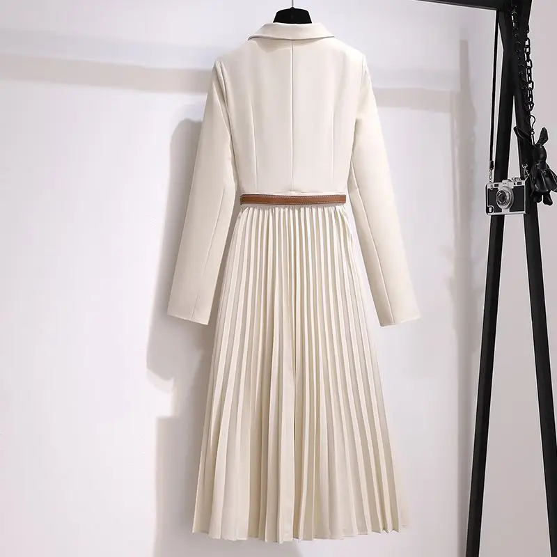 women blazer dress long sleeves spring autumn formal career dresses pleated lady suits vintage design