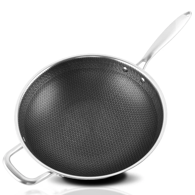 Low price 304 stainless steel Multifunctional pan electromagnetic oven gas stove non stick Wok