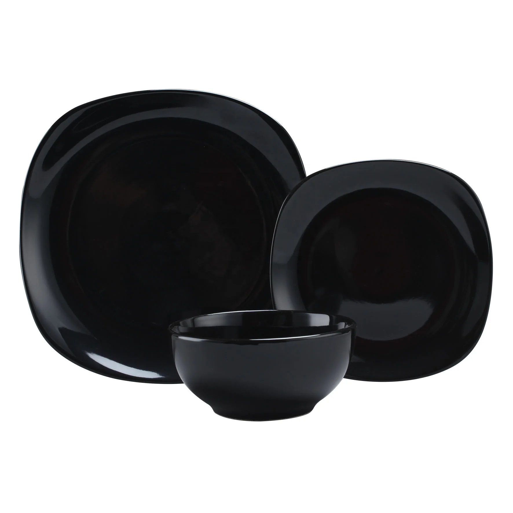 Квадратный керамический обеденный набор из 16 предметов комплект черной посуды керамики столовые