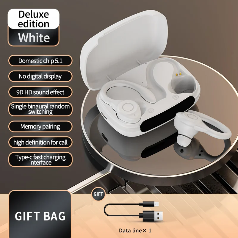 True Wireless Earbuds with Ear Hook Handsfree With In-ear Sports Call Noise Reduction Long Battery Life With Mic Earphone