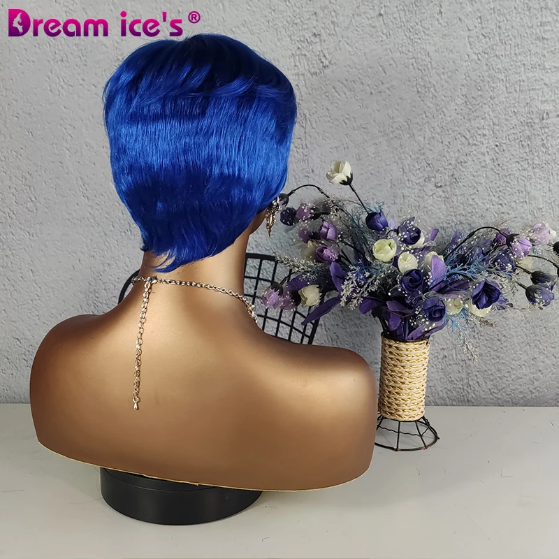 Blue 613 Honey Blonde Wig Short Wavy Bob Pixie Cut Full Machine Made Non Lace Human Hair Wigs With Bangs For Black Women Remy