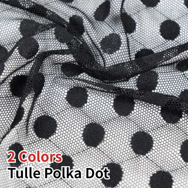Large Dots Black White Nylon Spandex Tulle Polka Dot Fabric For Lingerie