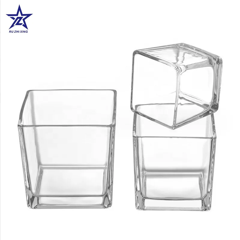 Ru Star Popular Customizable Clear 80ml 120ml 300ml 340ml 600ml 1100ml Square Glass Candle Jar With Lid