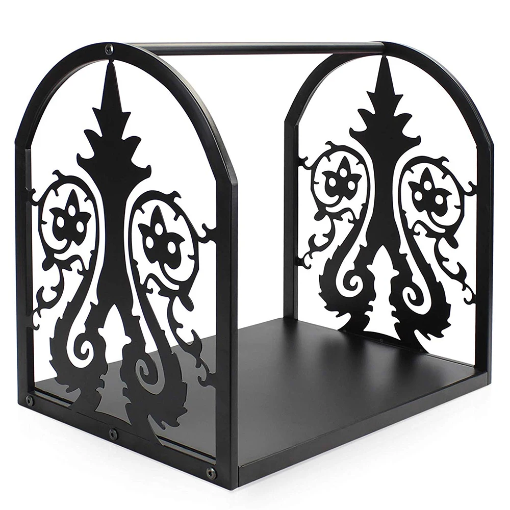 Firewood Rack Portable Fireplace Metal Holder Black Heavy Duty Storage