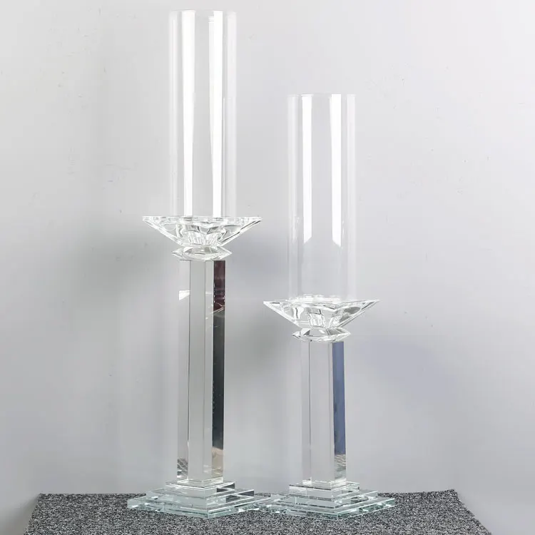 Graceful square tall pillar glass votive hurricane candle holders crystal candelabra wedding candlestick centerpieces for sale