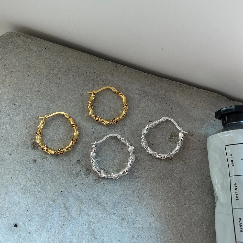 Pure Sterling Silver 925 HeavyTwisted Hoop Earrings 18K Gold Jewelry Twisted Chunky Hoop Earrings