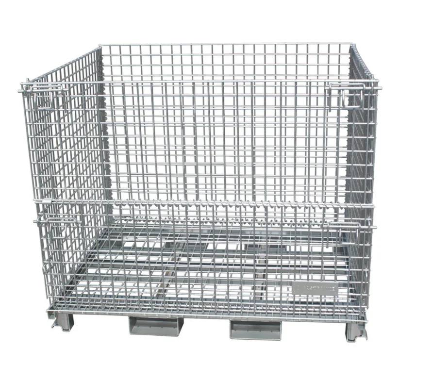 Heavy Foldable wire mesh metal pallet folding warehouse lockable storage Cages wire mesh container