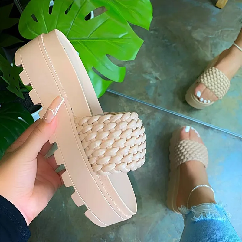 
Summe platform Slipper Comfort Casual Shoes platformWeave Printed Shoes Women Net surface knit appearance Fashion Slipper 
