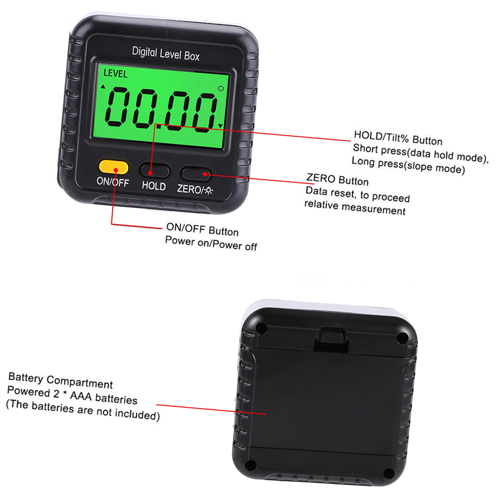 Digital Angle Finder Gauge 360 Degree Mini Digital Protractor Inclinometer Magnetic Angle Cube Electronic Level