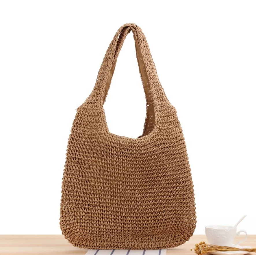 2024 Designer Moroccan Handmade Woven Rattan Shoulder Bag Large Capacity Vacation Beach Tote Bag Ladies Straw Bag with Handle