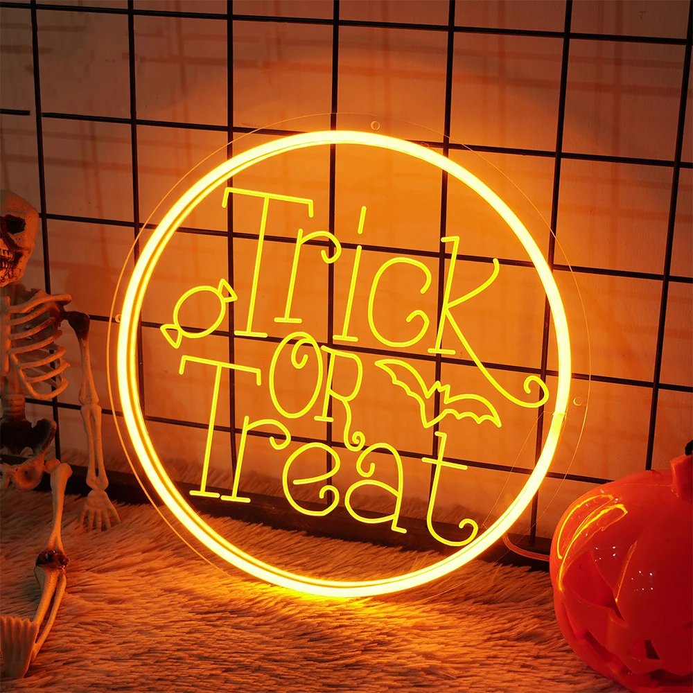 Оптовая продажа неоновая светодиодная вывеска Hallowmas под заказ для вечеринки детей трюков или лакомства акриловые неоновые огни праздничное освещение