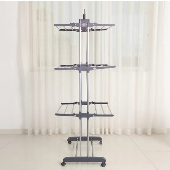 3-Tier Retractable Clothes hanger Foldable Plastic Dryer Rack Tube Metal Clothes Hanging Laundry 3 Tier Retractable