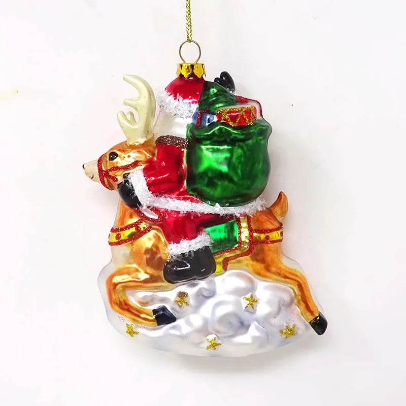 China factory blown glass ornaments christmas traditional grandpa backpack riding deer pendant