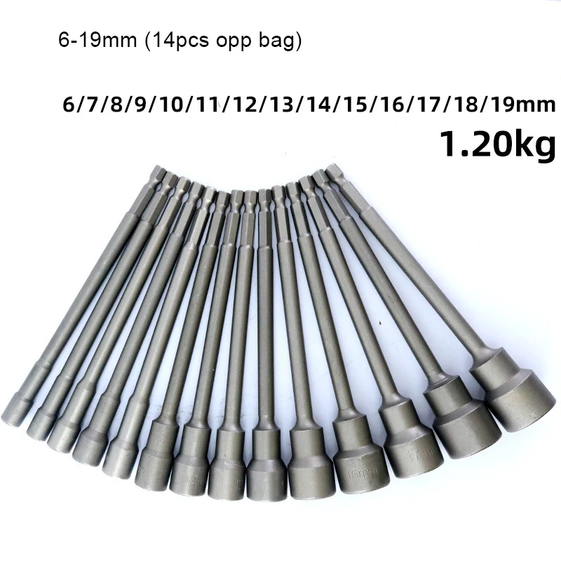 5.5-19mm Magnetic Nut Setter Driver Socket Bit Set 1/4 Inch Hex Shank 150mm Long