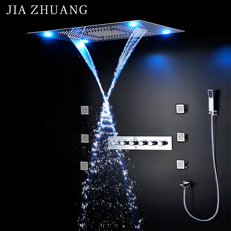 Потолочная Большая насадка для душа «тропический дождь», двойной светодиодный скрытый потолочный смеситель для душа, для ванной комнаты, с отверстием для горячей и холодной воды