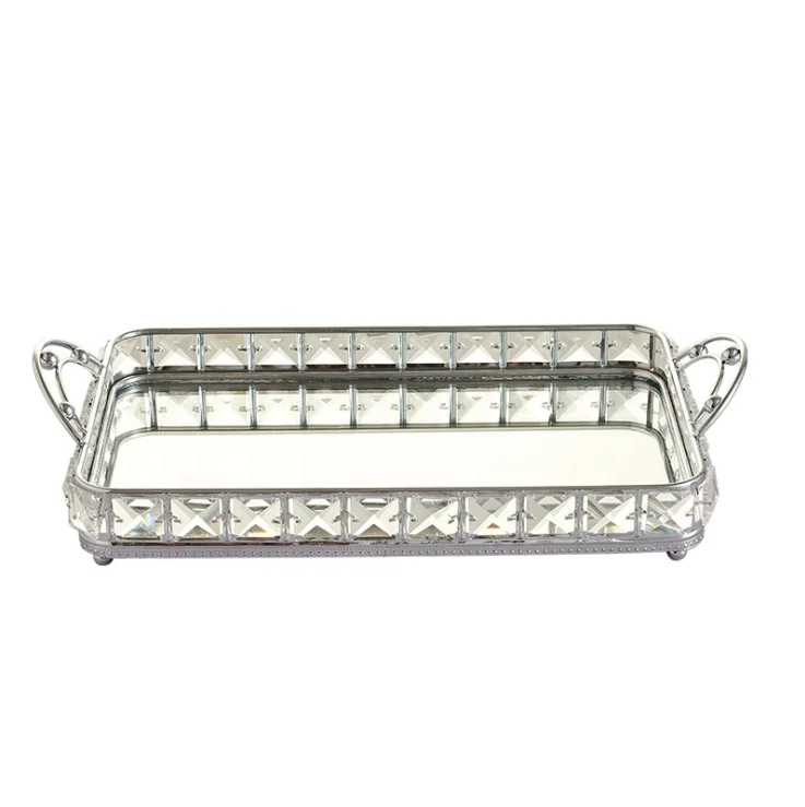 35*21*8 Cm European Style Metal Tray With Handle Cosmetic Storage Mirror Tray