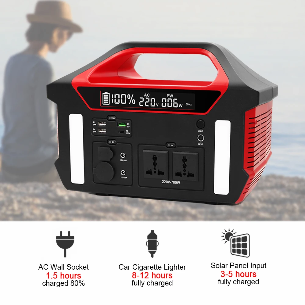 Emergency Solar 700W Portable Power Banks Power Station Ac Power Supply Pure Sine Wave Outdoor Home Solar Generator