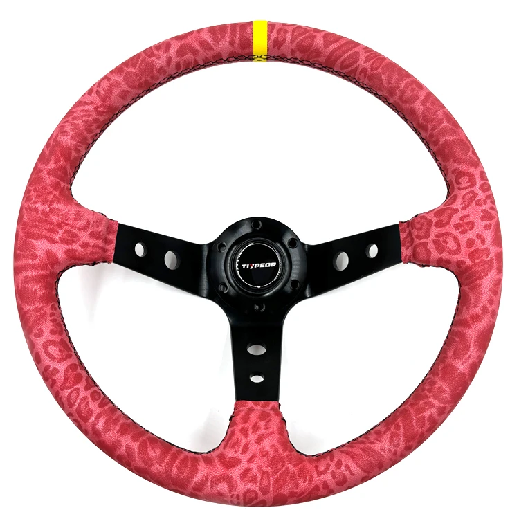 TIYPEOR new design custom embroidered camouflage red leather 9cm deep wheels modified drift JDM steering wheel