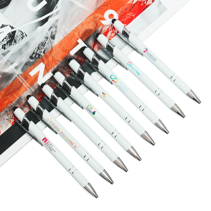 Custom solid white stylus pens Business Promotional Metal Aluminum Stylus Ball pen with LOGO engraved