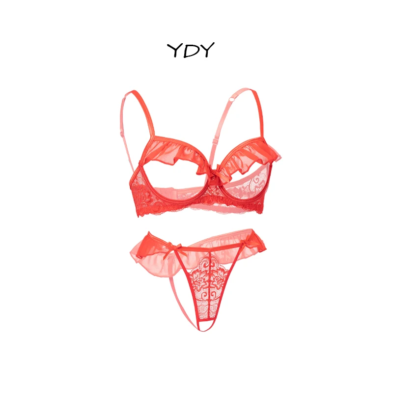 Wholesale Spot New Women Sexy Open Bra Hollow Flower Lace Lace Sexy Lingerie Set