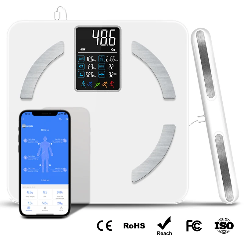 Bluetooth Weight Scale Handheld Reading LED Display APP Bathroom Scale 8 Electrodes Impedance Smart Body Fat Scale