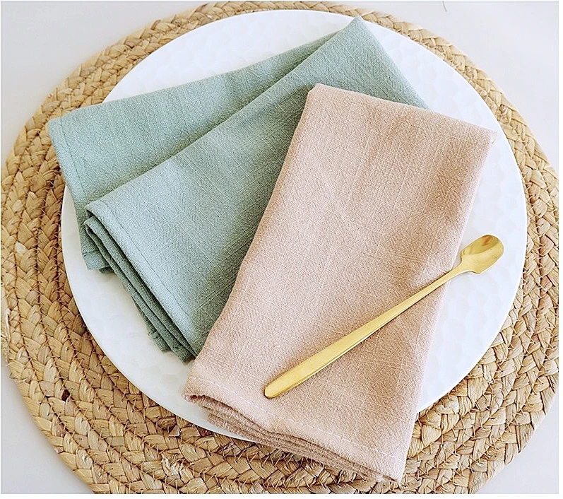 100% Fancy Cotton Linen Napkin Wedding Table Placemat Cocktail Party Use Napkins Square Plain Dyed Everyday Hem Folding Simply