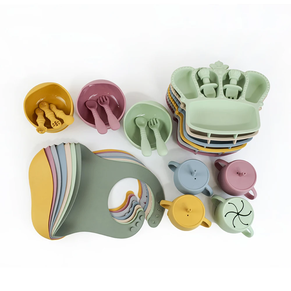New Arrival Portable Unbreakable Colorful Silicone Baby Feeding Set Kids Toddler Tableware For Kids