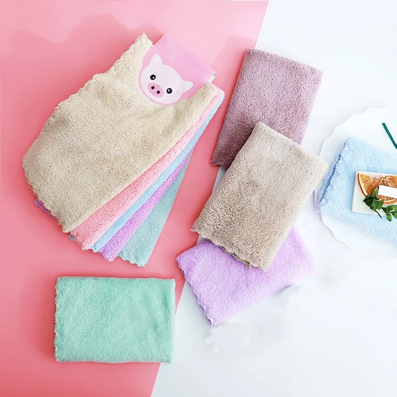 Solid color absorbent edgeless microfiber kitchen towel Wholesale customized blank soft  Coral velvet kitchen Cleaning  towel
