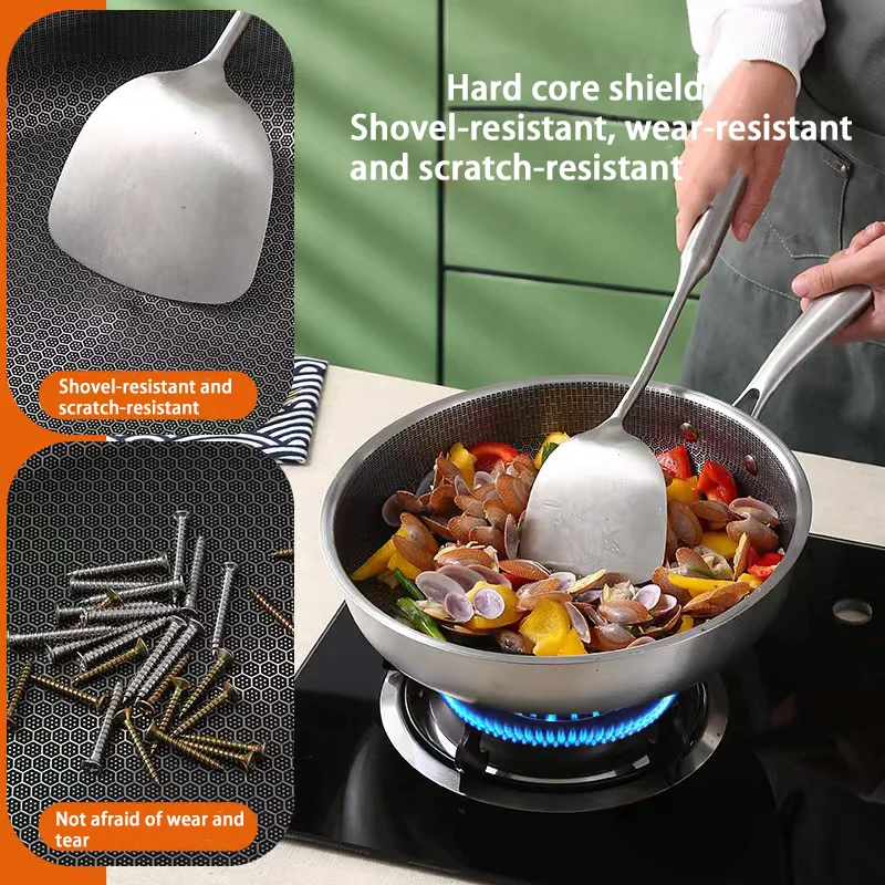 Stainless steel full screen honeycomb frying pan household fried eggs easy to clean non-stick pan