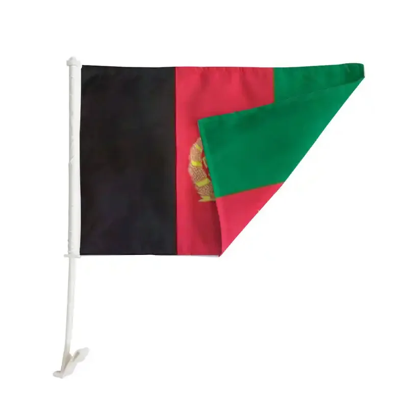 Custom Fast Delivery 100% Polyester Fabric Digital Printing 30*45CM Afghanistan Car Flag With Plastic Pole