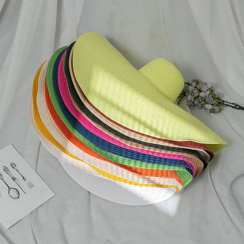 
Wholesale luxury Oversize Large Brim Womens Floppy Sombreros summer sun beach hat straw hat 