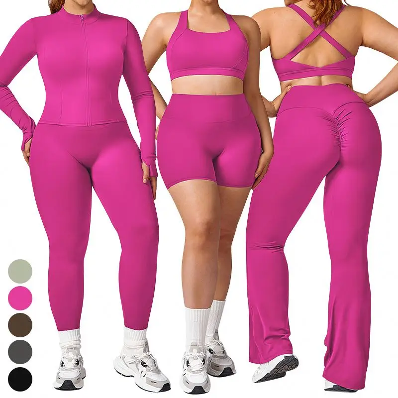 5 Piece Suit Plus Size Pilates Women legging Yoga Clothing Quick Dry Running Tight Sports bra top Yoga Set Gym Fitness Sets