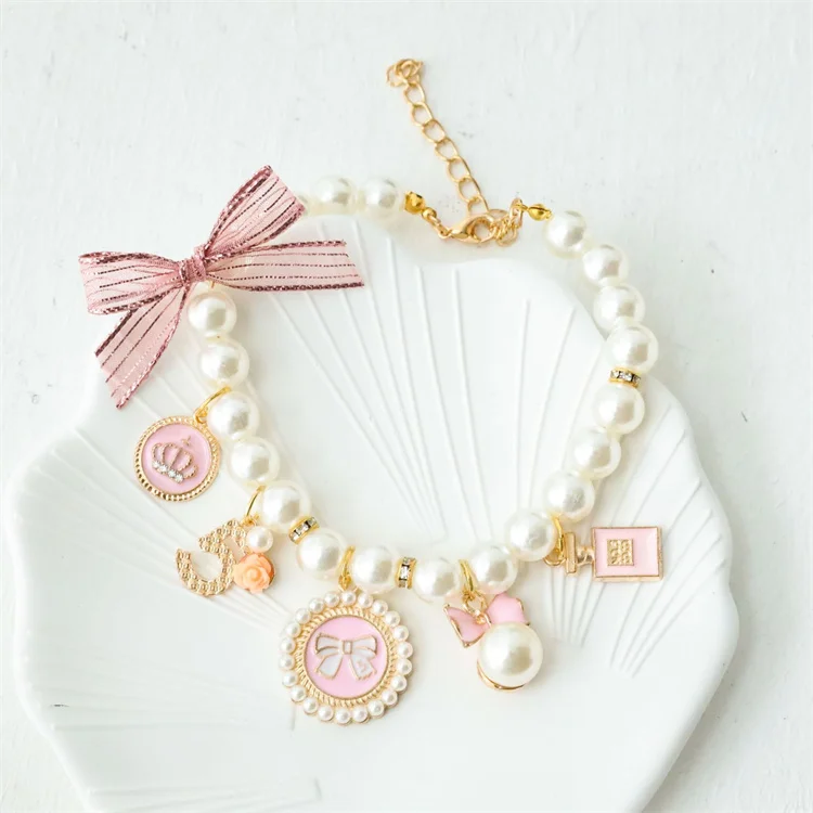 Wholesale Luxury designer cat dog pearl necklace adjustable pet collar jewelry dog accessories