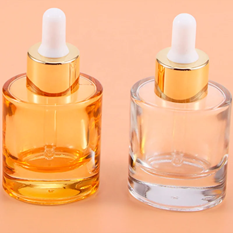 Glass essential oil bottle skin care cosmetic glass dropper bottle gold ring white silicone rubber head travel bottle