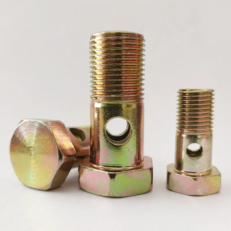 Factory custom galvanized banjo bolt fitting double hole carbon steel hex hollow screw bolts