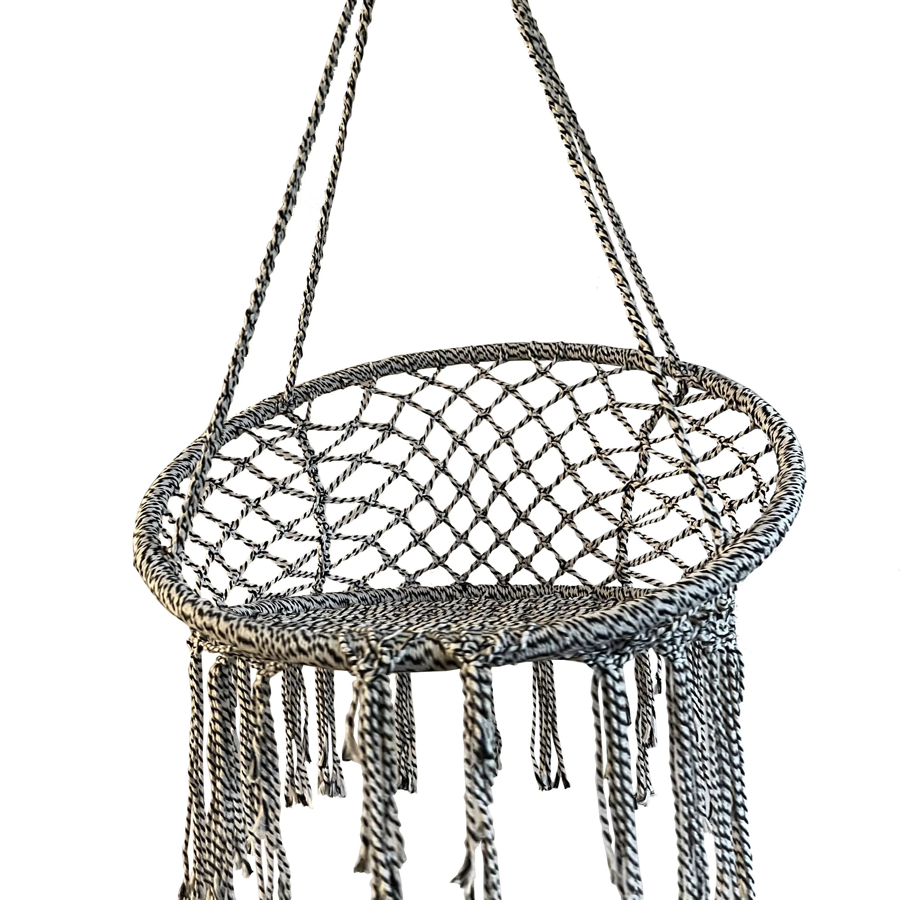 Black and White Macrame Hanging Chair