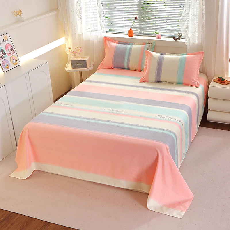 Factory High Quality Wholesale Custom Brushed 3 pcs Pink Blue Microfiber Printed Stripe Flat Sheet Bedsheet Set
