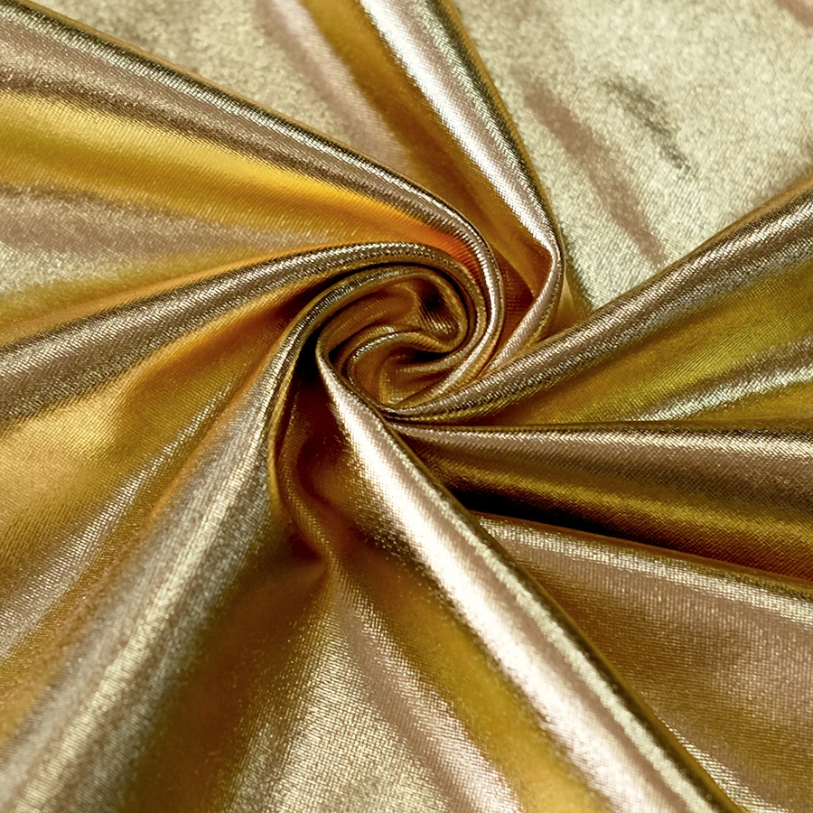 High Quality Anti-Wrinkle Shiny Polyester Spandex Elastane Gold Metallic Lame Bronzing Foil Jersey Fabric