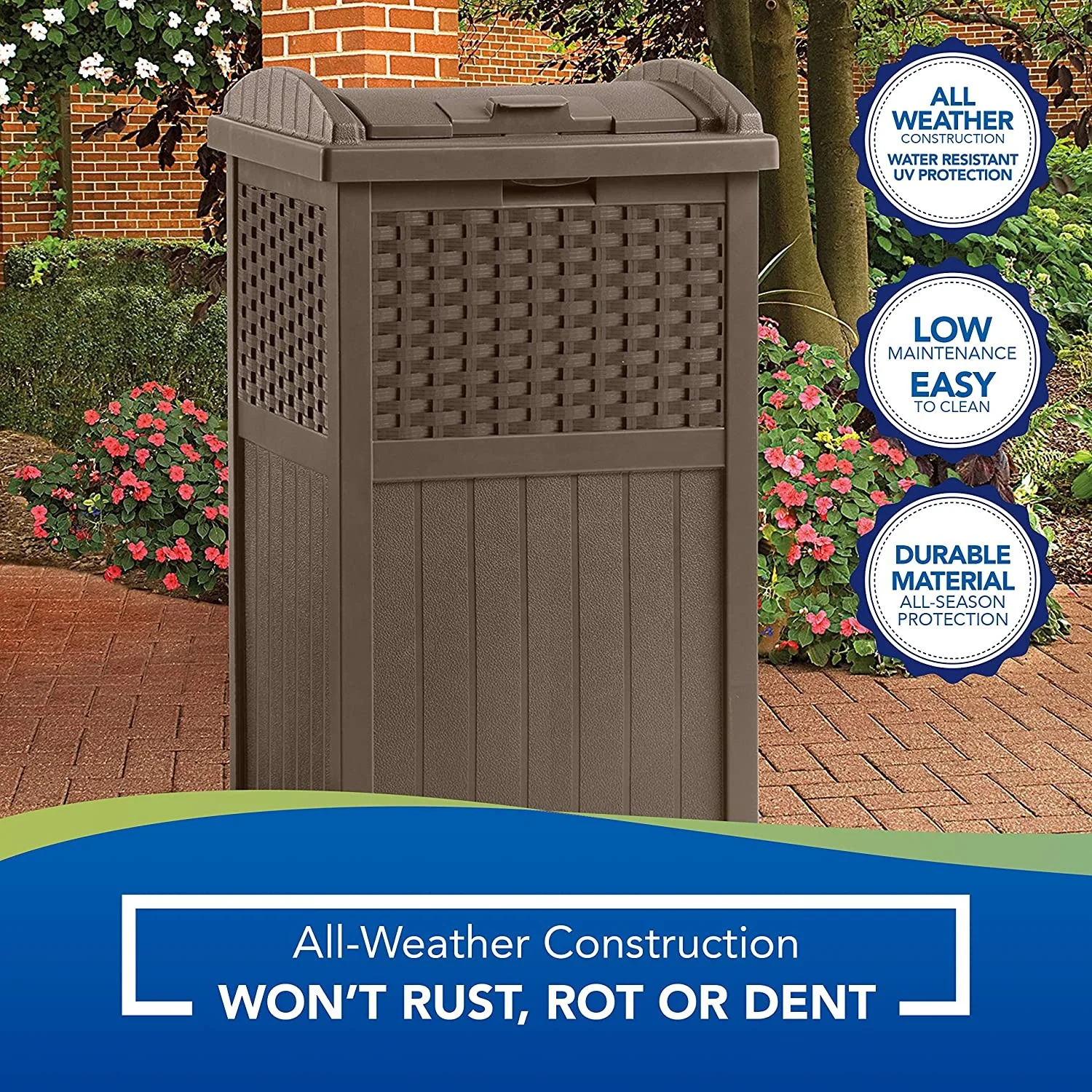 33 Gallon Hideaway Can Resin Outdoor Trash with Lid Use in Backyard, Deck, or Patio